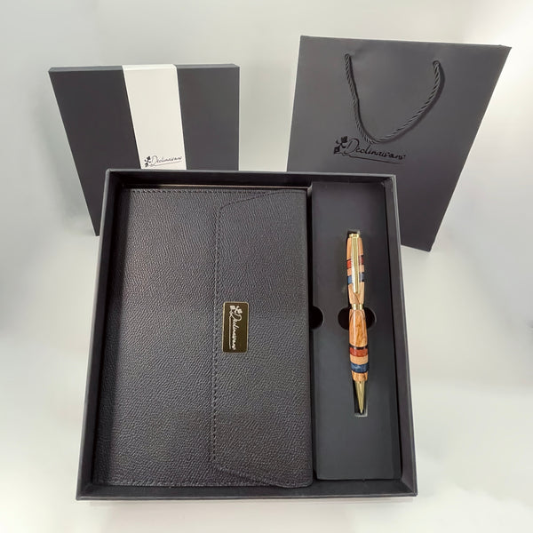 Coffret cadeau : Carnet A5 + Stylo Tricolore drapeau Français. Personnalisation possible.