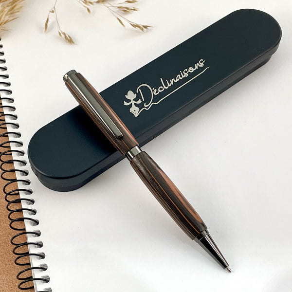 Stylo Bille Bois d'Ebène de Macassar. Personnalisé avec gravure. Livré avec boîte cadeau métal.
