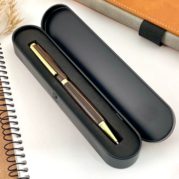 Stylo Bille Bois d'Ebène de Macassar. Personnalisé avec gravure. Livré avec boîte cadeau métal.