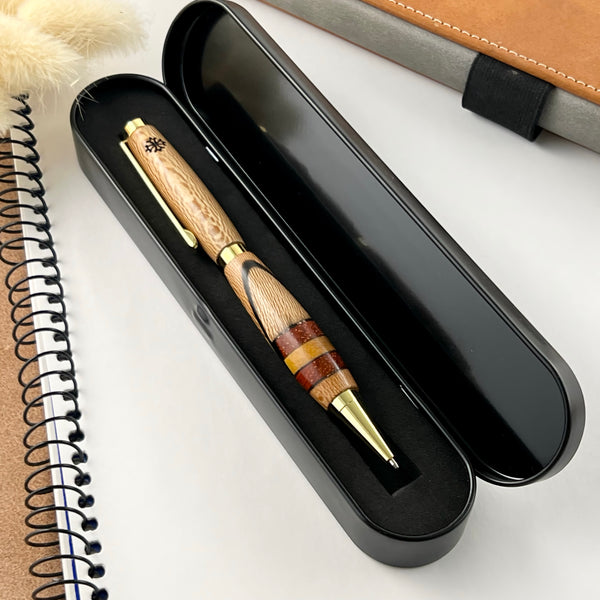 Stylo Bille OCCITANIE - Platane de France – Rouge Or & Croix Occitane. Personnalisé avec gravure. Livré avec boîte cadeau métal.