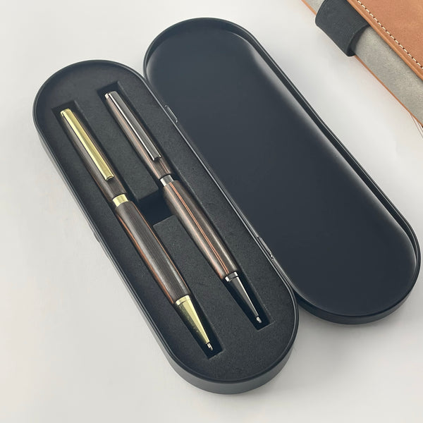 Set of 2 ebony pens from Mozambique, handcrafted in France. Luxury gift box.