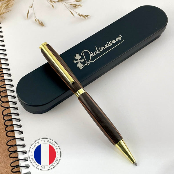 Stylo Bille Bois d'Ebène de Macassar. Personnalisé avec gravure. Livré avec boîte cadeau métal.