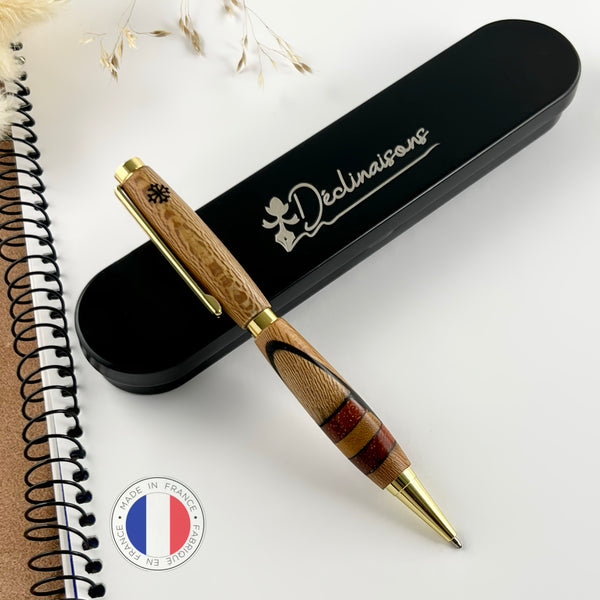 Stylo Bille OCCITANIE - Platane de France – Rouge Or & Croix Occitane. Personnalisé avec gravure. Livré avec boîte cadeau métal.