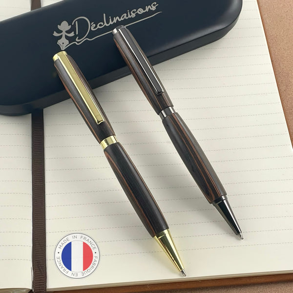 Set of 2 ebony pens from Mozambique, handcrafted in France. Luxury gift box.