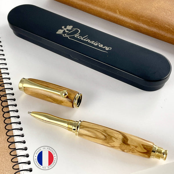 Stylo roller en bois d'Olivier d'Italie. Fabriqué main en France. Stylos Déclinaisons.