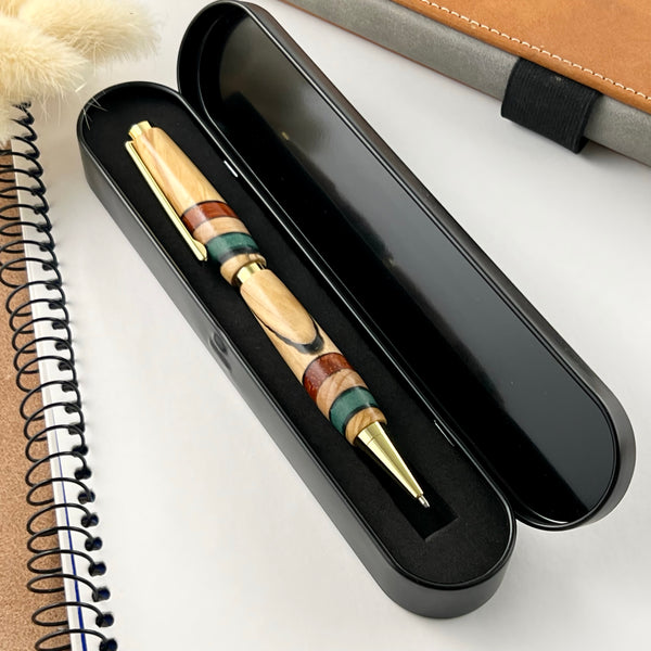 Stylo Bille Bois Tricolore drapeau Italien. Personnalisé avec gravure. Livré avec boîte cadeau métal.