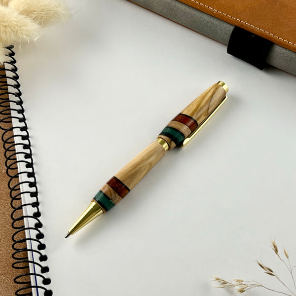 Stylo Bille Bois Tricolore drapeau Italien. Personnalisé avec gravure. Livré avec boîte cadeau métal.