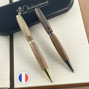 Set of 2 pens in Walnut wood from the Pyrenees, handcrafted in France. Personalized with engraving. Luxury gift box.